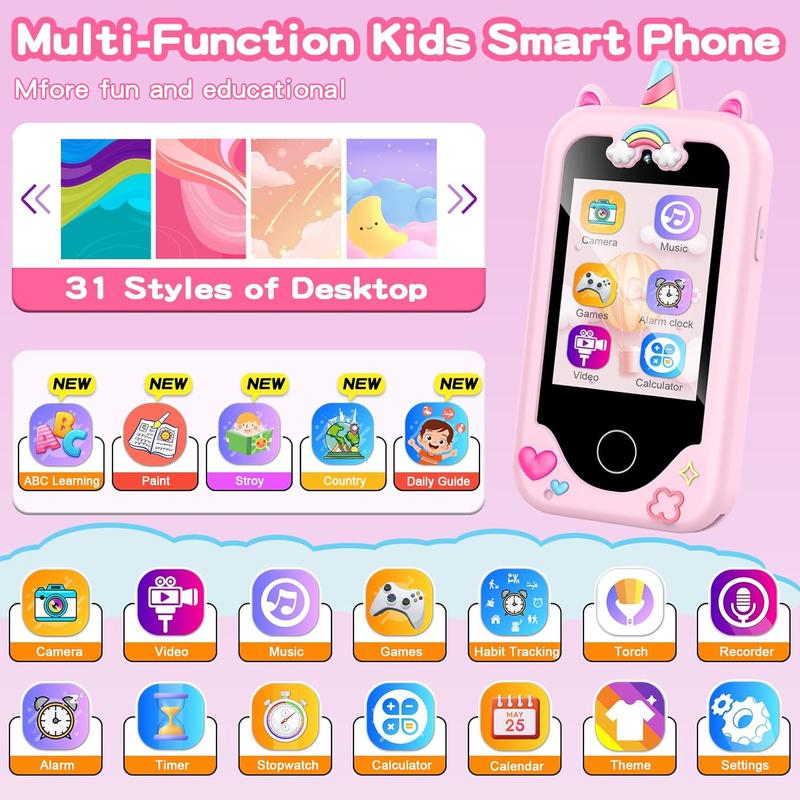 Kids Smart Phone for Girls, Christmas Birthday Gifts for Girls Age 3-10,Kids Toys Cell Phone, Toddler Learning Play Toy Phone with Dual Camera, Game, Music Player