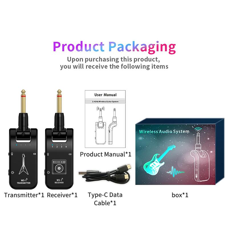 2.4G Wireless Guitar Transmitter Receiver, Wireless Audio Transmission Device, Musical Instrument Accessories for Guitar, Bass, Trumpet, Stocking Fillers Gift