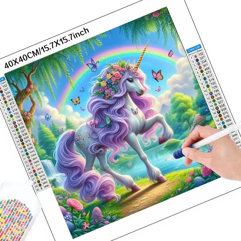 Cartoon Unicorn & Butterfly Pattern DIY Diamond Arts Colorful Painting Kit without Frame, DIY 5D Diamond Arts Colorful Painting Kit, Wall Art Decor for Home