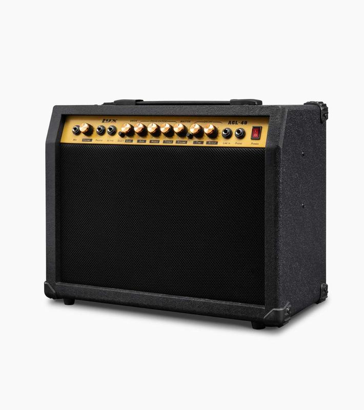 LyxPro 40-Watt Electric Guitar Amplifier with EQ Controls, Built-in Drive and Delay, Headphone Jack and Microphone Input - Ideal Choice for Music Sessions