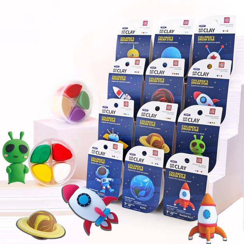 DIY Air Dry Clay 12 in 1 - Cute Pets, Cute Space, Cute Dinosaurs- Soft + Ultra Light, Safe and Non-Toxic loufor clay air dry craft