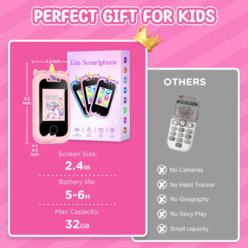 Kids Smart Phone Girls Toy: Christmas Birthday Gifts for Girls Age 3-10 - Working Real Play Cell Phone - Toddler Toy Learning Phone (Pink)