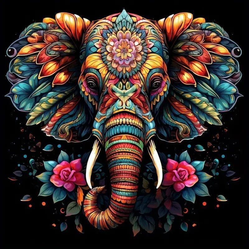 Colorful Elephant & Flower Pattern DIY 5D Diamond Arts Colorful Painting Kit, Decorative Painting without Frame, Wall Art Decor for Living Room