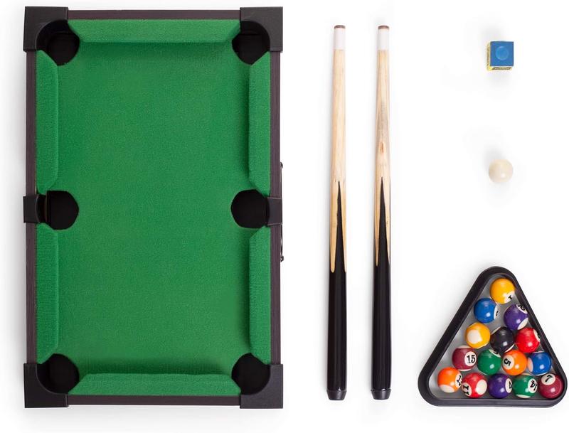 Christmas gift Compact Mini Pool Table Set - Travel-Friendly Billiards Game with 16 Resin Balls, 2 Cues, Rack & Chalk for Home, Office, or Barton Fun