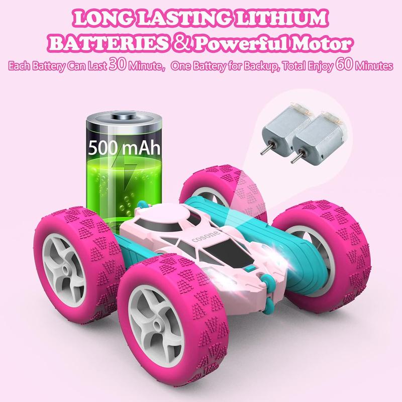 Pink Remote Control Car for Girls - RC Stunt Cars with 4WD Double-Sided Driving 360 Flips Rotating, Off Road Remote Car Outdoor Toys for Kids Age 6 7 8-12, Christmas Birthday Gifts