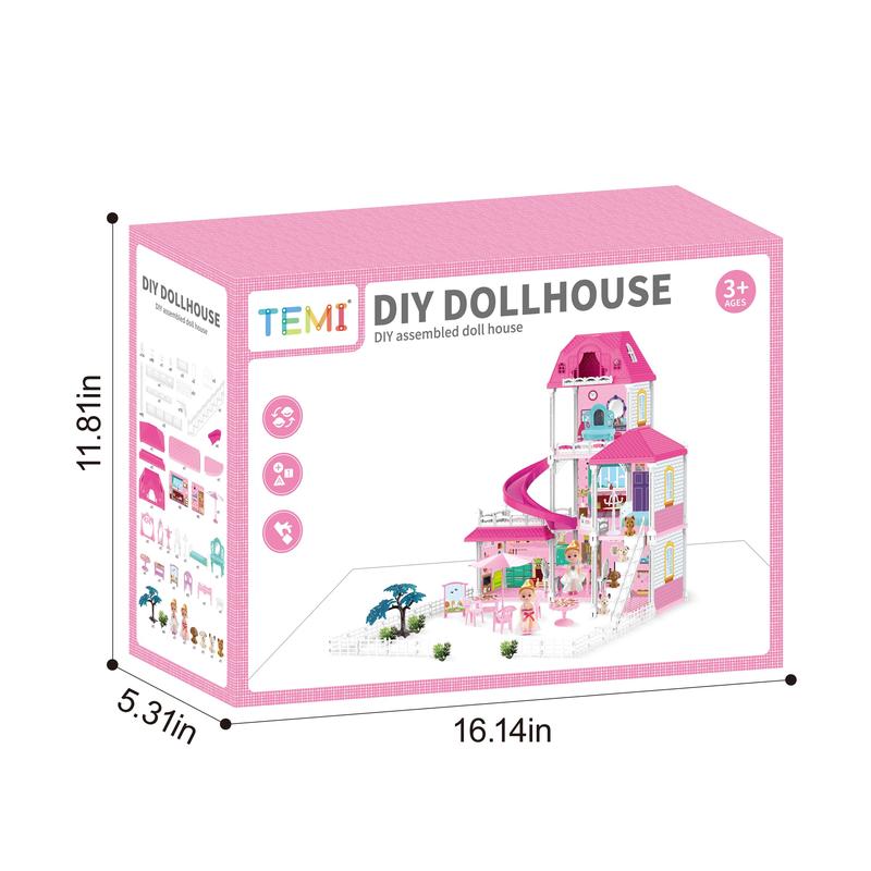 Luxury DollHouse Toys  - 3-Story 6 Rooms Dollhouse with 2 Dolls Toy Figures, Dollhouse  Toys