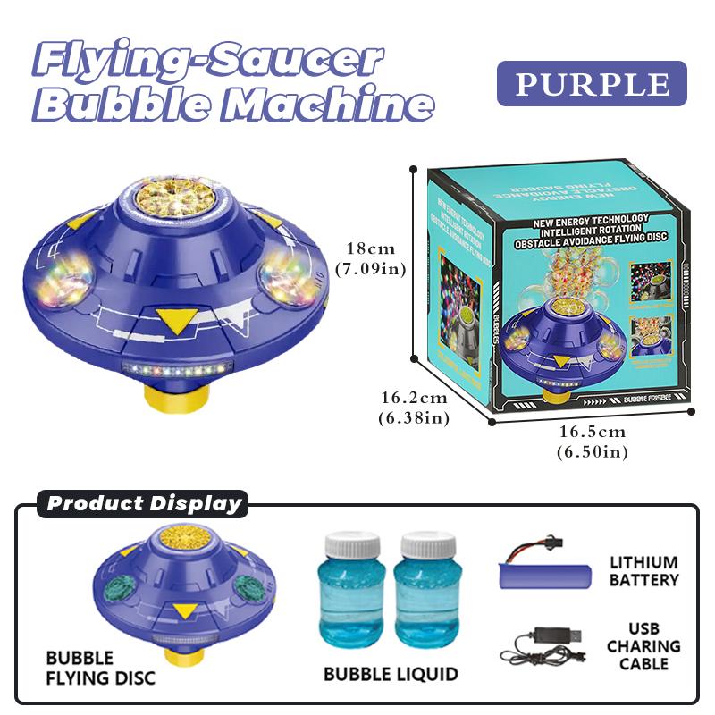 Flying-Saucer Bubble Machine with switchable music - Purple and Gray Glowing Rechargeable Version - Perfect Christmas Gift for Kids