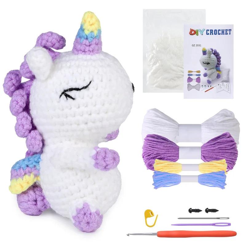 Animal DIY Crochet Kit With Hand Knitting Yarn Needles Plush Doll Easy for Starter Includes Enough Yarn Hook Accessories