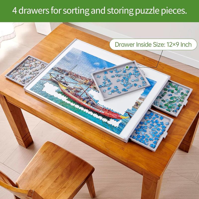 1000 count Non-Wood Jigsaw Puzzle Board with Drawers and Felt Fabric Cover Mat, Portable Puzzle Table for Adults, Puzzle Tray, Small Size: 30x22 Inch Work Surface, Lightweight Design, Gray