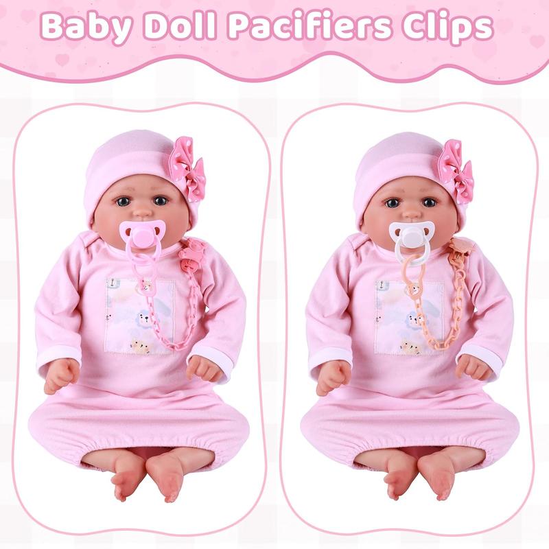 BABESIDE 6 Pcs Reborn Baby Doll Accessories Set, Cute Bear Pattern Baby Doll Bottles and Magnetic Pacifiers with Pacifier Clips Chain for Reborn Baby Dolls Girls & Boys