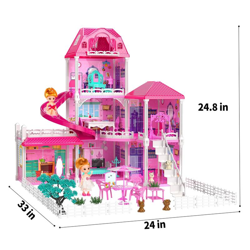 Luxury DollHouse Toys  - 3-Story 6 Rooms Dollhouse with 2 Dolls Toy Figures, Dollhouse  Toys