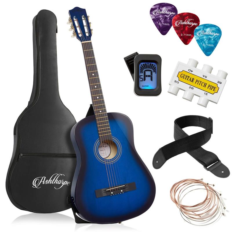 38-Inch Beginner Acoustic Guitar Starter Package, Blue - Zini US