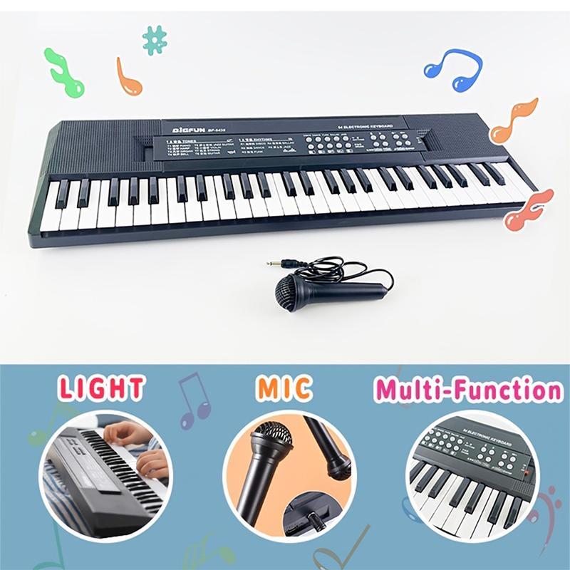 54 Keys Electric Piano Keyboard with Microphone, 1 Count Early Education Digital Music Teaching & Learning Toys Piano Instrument Toy for Kids, Musical Keyboard & Piano Toy