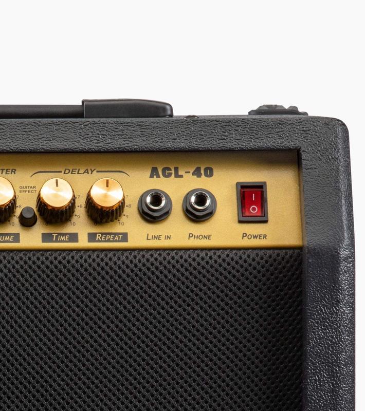 LyxPro 40-Watt Electric Guitar Amplifier with EQ Controls, Built-in Drive and Delay, Headphone Jack and Microphone Input - Ideal Choice for Music Sessions