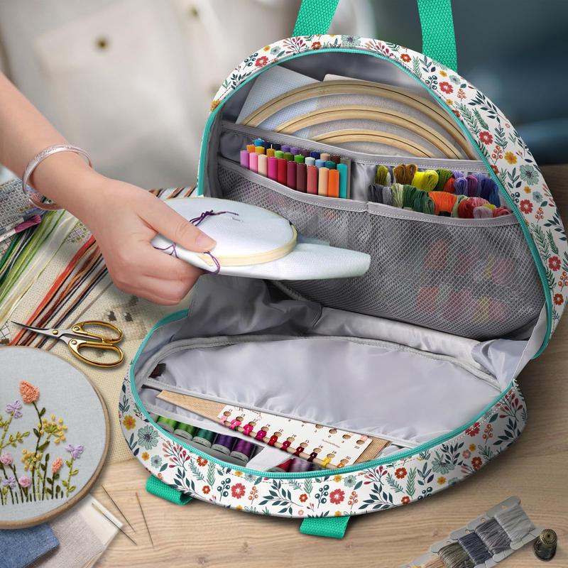 [Bag Only] Embroidery Supplies Storage Carrying Tote Bag with Multiple Pockets for Embroidery Floss, Embroidery Hoops, Thread, Stitch Tools Kit