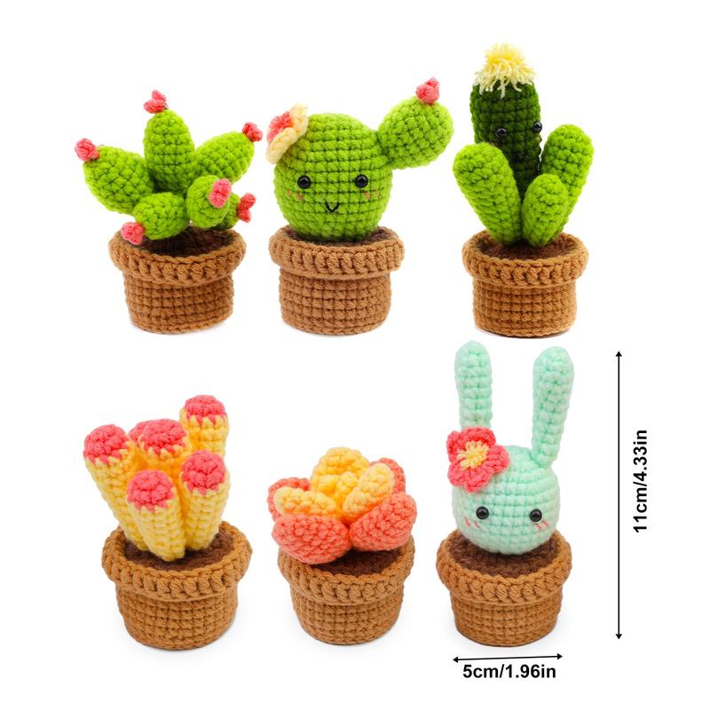 Succulent Potted Plant Crochet Kit, 6 Counts Cute Crochet Starter Kit with Tools & Video Instruction, DIY Handmade Knitting Supplies,  Christmas Gift