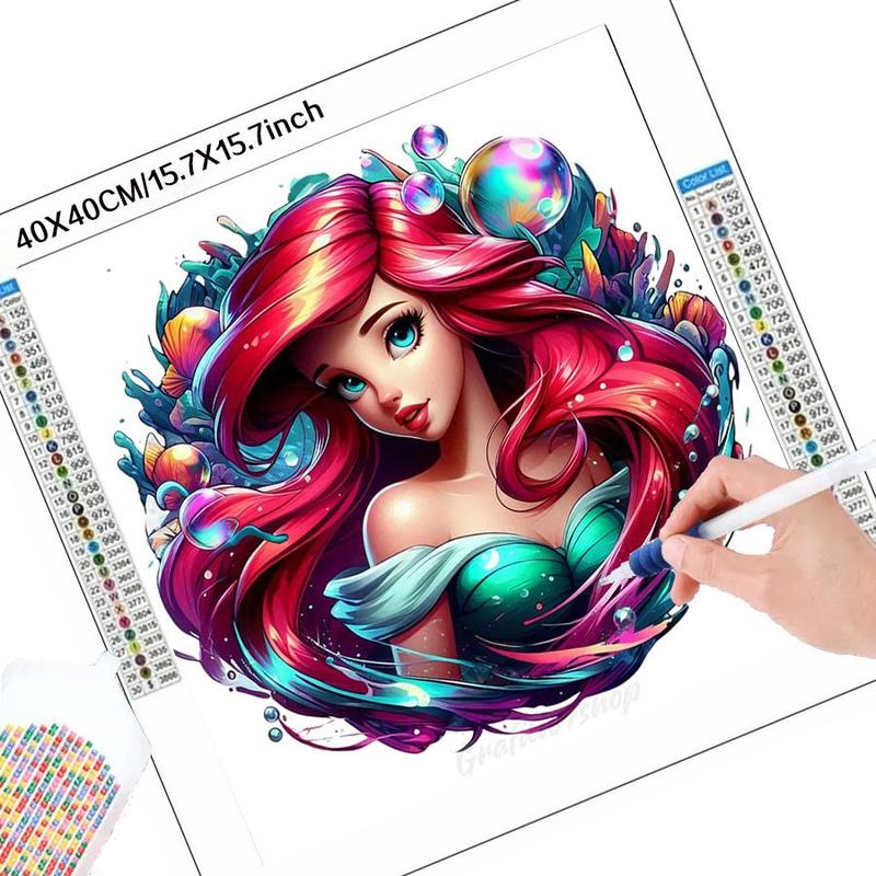 5D DIY Diamond Arts Colorful Painting Kit, Cartoon Mermaid Pattern Diamond Arts Crafts without Frame, Handmade Diamond Art Pictures for Home Decor