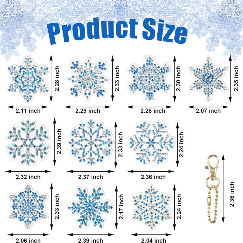 Christmas DIY Diamond Arts Colorful Painting Kit, 12pcs set Snowflake Series Acrylic Keychain, DIY Decorative Kit for Bag, Car, Phone, Computer, Bag Decoration