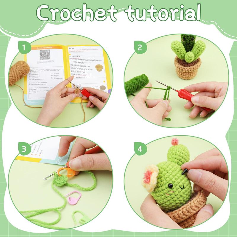 Succulent Potted Plant Crochet Kit, 6 Counts Cute Crochet Starter Kit with Tools & Video Instruction, DIY Handmade Knitting Supplies,  Christmas Gift