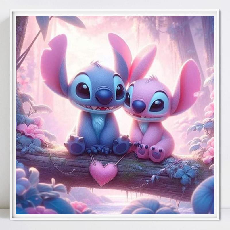 Stitch & Angel Pattern Diamond Arts Colorful Painting Kit without Frame, 5D Cartoon Diamond Decorative Art Crafts, DIY Wall Art Decoration for Gifts