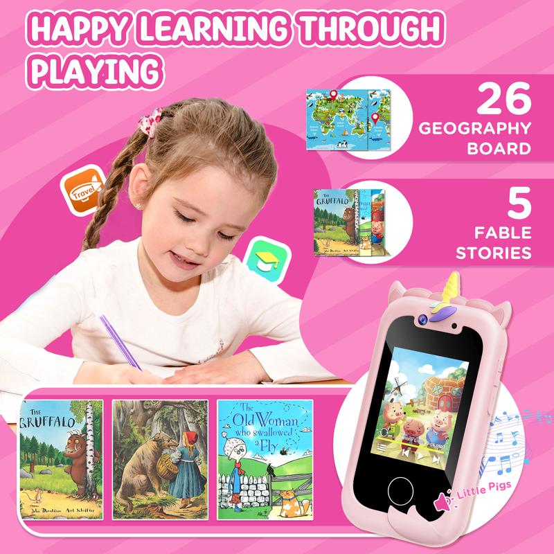 Kids Smart Phone Girls Toy: Christmas Birthday Gifts for Girls Age 3-10 - Working Real Play Cell Phone - Toddler Toy Learning Phone (Pink)