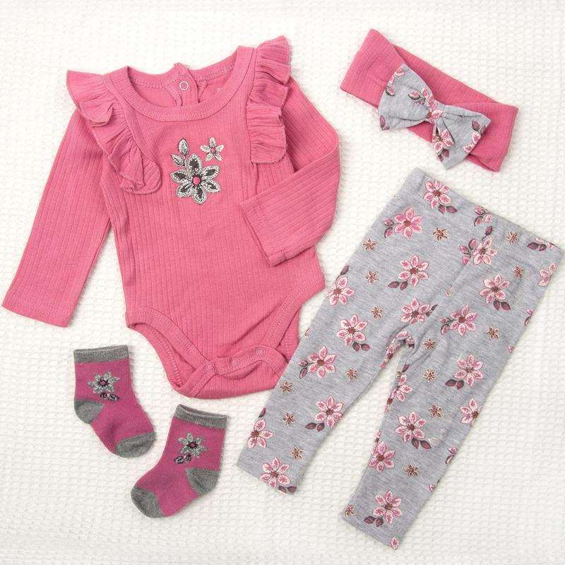 Reborn Dolls Baby Clothes Pink Outfits Fit 22''-24'' Reborn Baby Dolls Toddler Girl 4 Pieces Doll Clothing Set